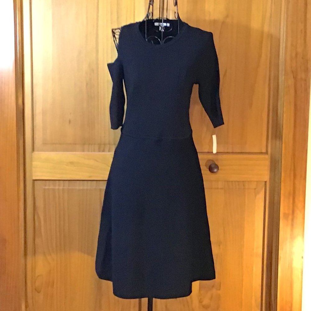 Black Single Cold Shoulder Midi Sweater Dress